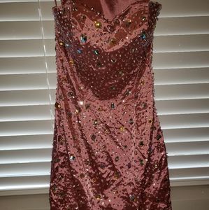 Pink Strapless Sequence Short Dress